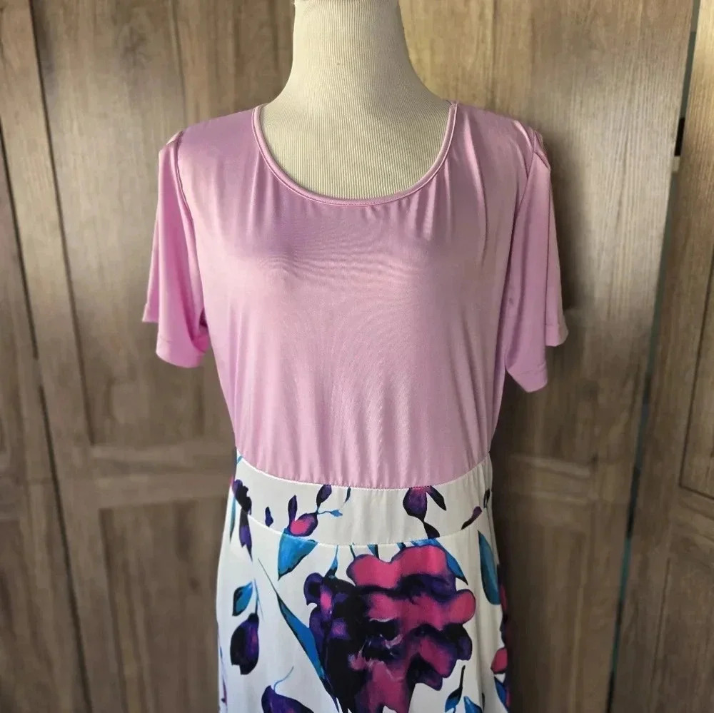 Women maxi pink flowers dress 3XL - Picture 9 of 12